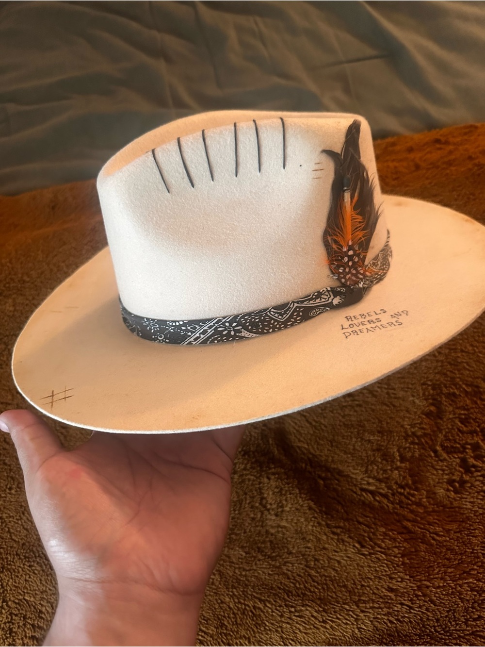 Men's Cream Felt Fedora with Feather Accent